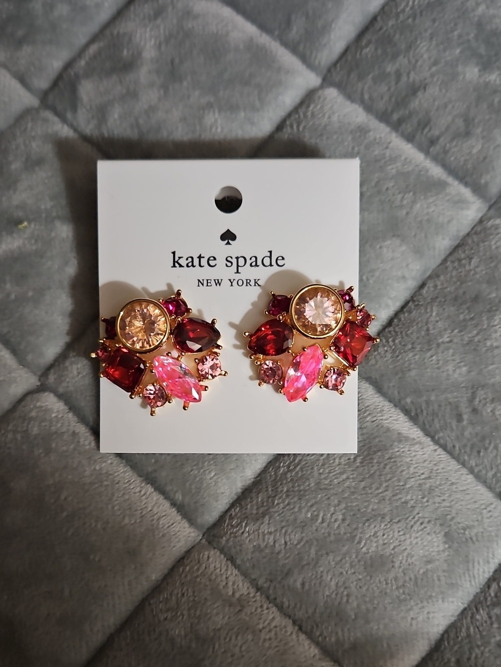 kate spade Pink and Red Crystal Cluster Kids Stud Earrings